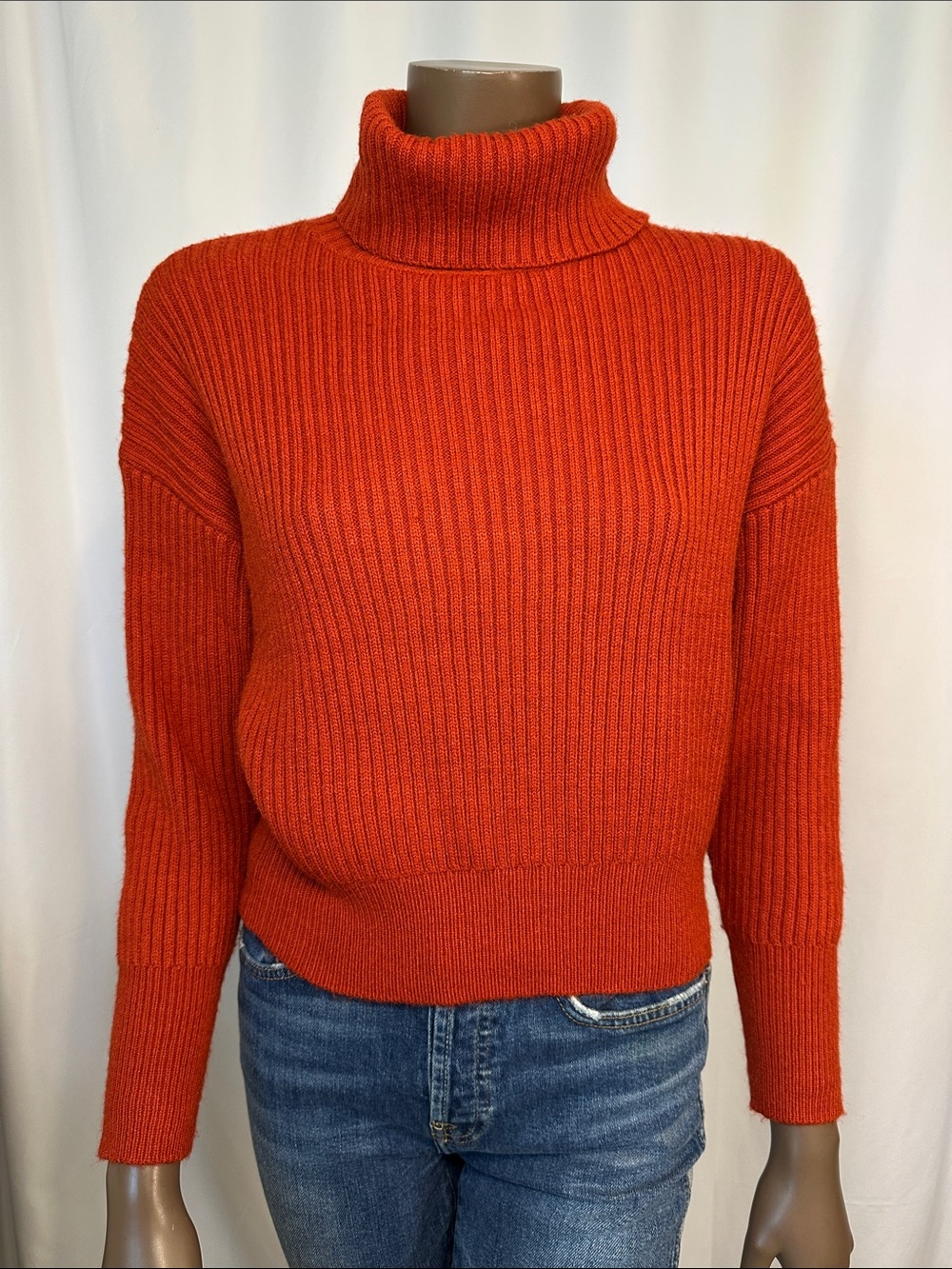 DÈLUC Rust Red Knit Cropped Turtleneck